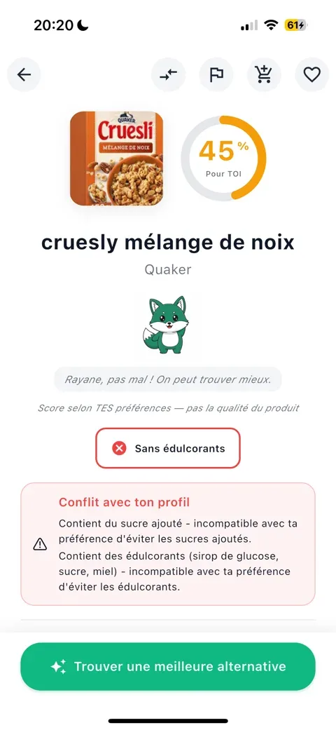 Score produit personnalisé VitaScan