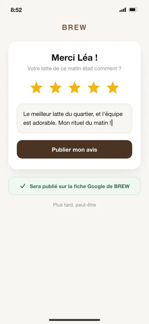 Avis clients — dans un coffee shop