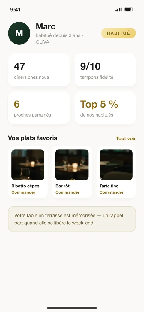 Espace membre — dans un restaurant