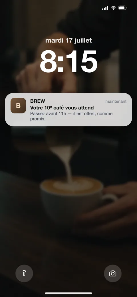 Notifications push — dans un coffee shop