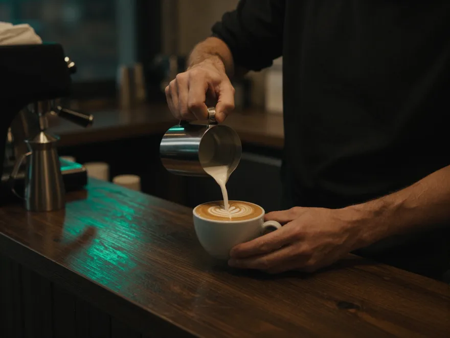 Barista versant un latte art