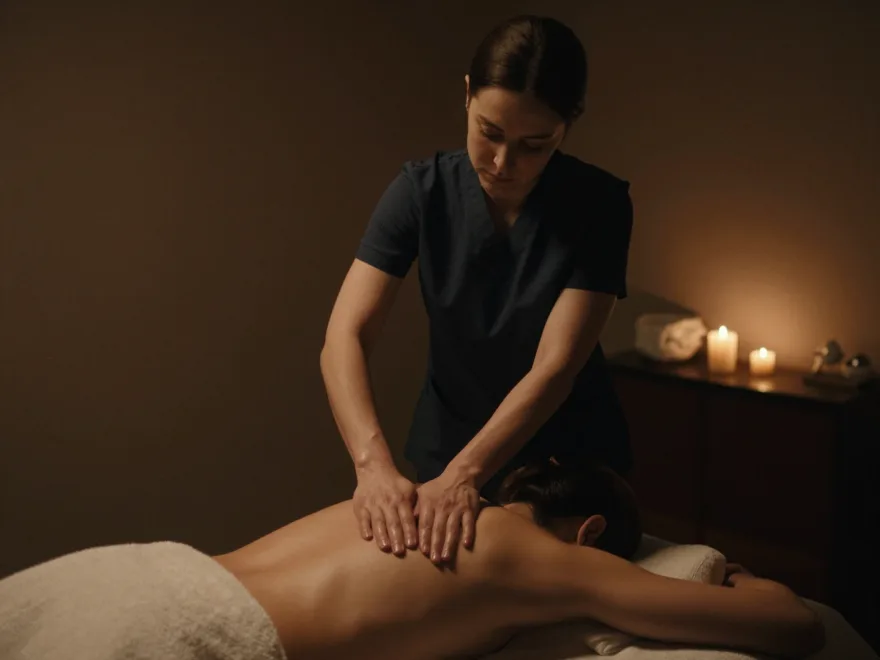 Massage du dos dans un spa à la lumière tamisée